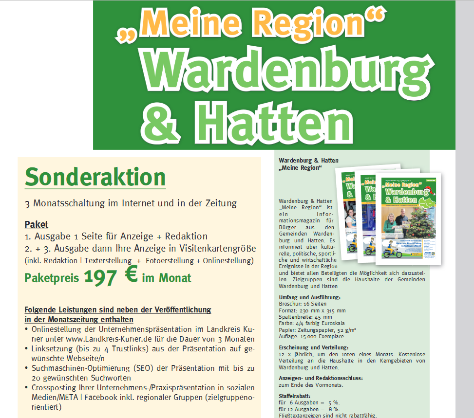 Unternehmenspräsentation Zeitung WH + Landkreis Kurier Auftrag Tel.: 0173 9424897 Medienberatung Uta Grundmann-Abonyi Landkreis Oldenburg + Stadt Oldenburg www.landkreis-kurier.de upr_untenehmenspräsentation_zeitung_wardenburg_hatten_landkreis_oldenburg
