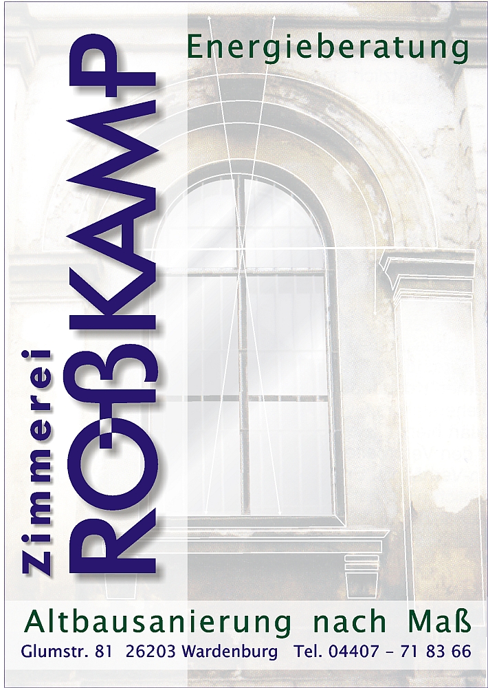 Zimmerei Roßkamp Wardenburg • Energieberatung, Dachsanierung, Neubau, Altbausanierung nach Maß, Zimmerarbeiten, Dachdeckung, Gebäudeenergieberatung. Ihr Partner im Oldenburger Land. Tel.: 04407-718366 • https://www.zimmerei-wardenburg.de Zimmerei_Wardenburg_Carsten_Rosskamp_Altbausanierung_Dackdecker_Oldenburg