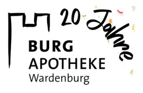 20 Jahre Burg Apotheke Wardenburg am 1. April 2026 - Logo schwarzweiß für Zeitung Wardenburg WH Meine Region Montszeitung und Landkreis Kurier Onlinezeitung Oldenburg Niedersachsen. Redaktion Uta Grundmannn Abonyi burg-apotheke-wardenburg-jubiläum
