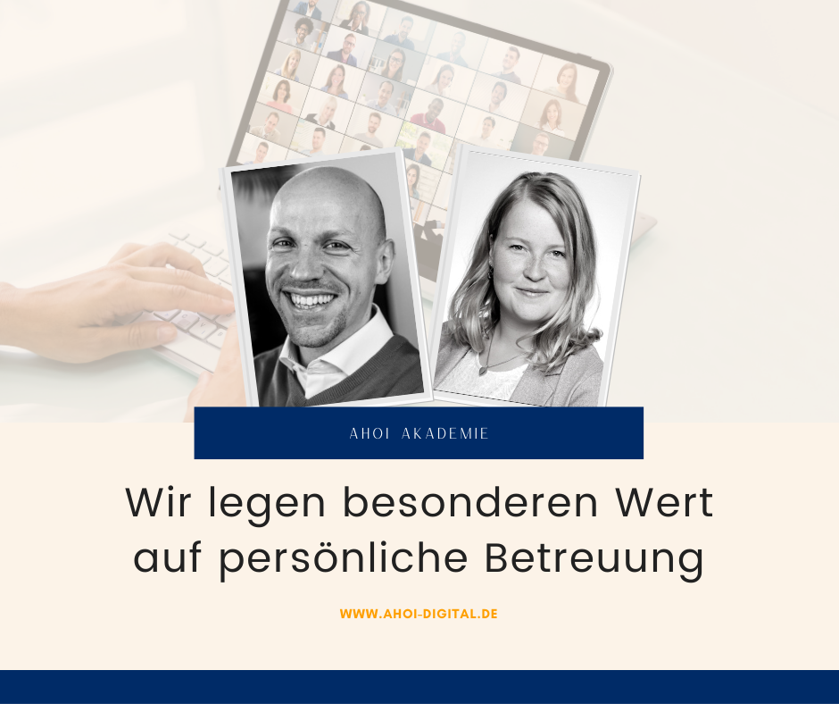 Sebastian Neumann und Yvonne Gertje von Ahoi digital informieren Dich über die Ausbildung zum IHK Online Marketing Manager