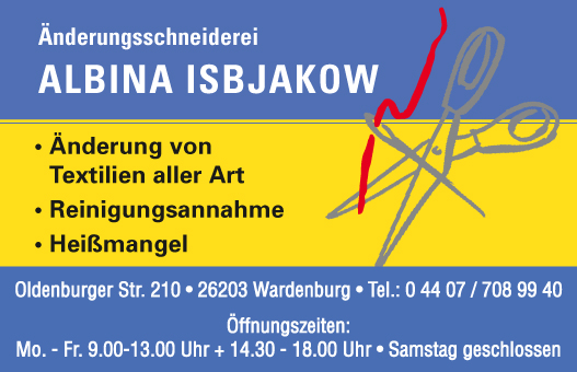 Änderungsschneiderei Albina Isbjakow Wardenburg • Tel.: +49 4407 - 708 99 40