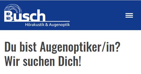 Augenoptiker (m/w/d) in Wardenburg gesucht von Team BUSCH Höraktustik + Augenoptik → https://www.busch-augenoptik.de/stellenangebote.html