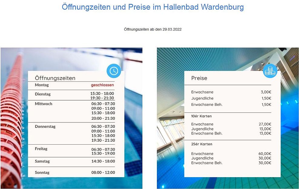 Öffnungszeiten + Preise Hallenbad Wardenburg