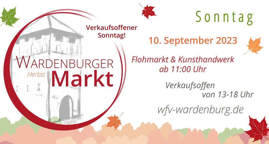 Flohmarkt & Kunsthandwerk ab 11 Uhr 10. September 2023 Wardenburger Markt https://wfv-wardenburg.de/wardenburger-markt/