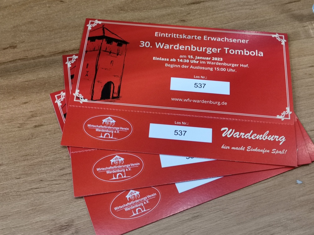 Eintrittskarten für die 30. Wardenburger Tombola gibt es in Wardenburger Geschäften und bei Kiosk Krell in Tungeln. Mehr zur Tombola Wardenburg unter https://wfv-wardenburg.de/tombola-2/