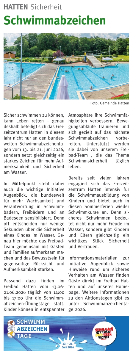 Schwimmabzeichen Übungstage im FZZ Hatten 2026 - mehr dazu unter www.fzz-hatten.de schwimmabzeichen_hatten_freizeitzentrum_freibad_kirchhatten_fzz_schwimmkurse_oldenburg_zeitung