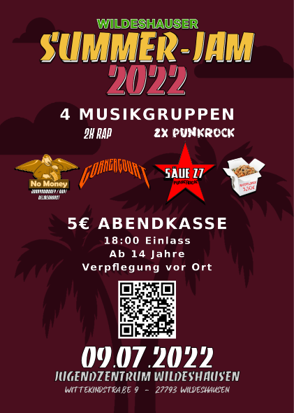 Summer-Jam 2022 Wildeshausen • 4 Musikgruppen Rap + Punk Konzertflyer JZ Wildeshausen - Fabian Klein
