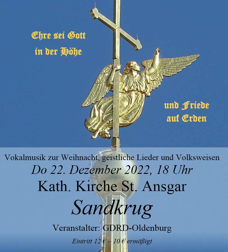 Vokalmusik zur Weihnacht - geistliche LIder und Volksweisen mit dem Vokalensemble Harmonie aus St. Petersburg. Plakat: www.gdrg.de