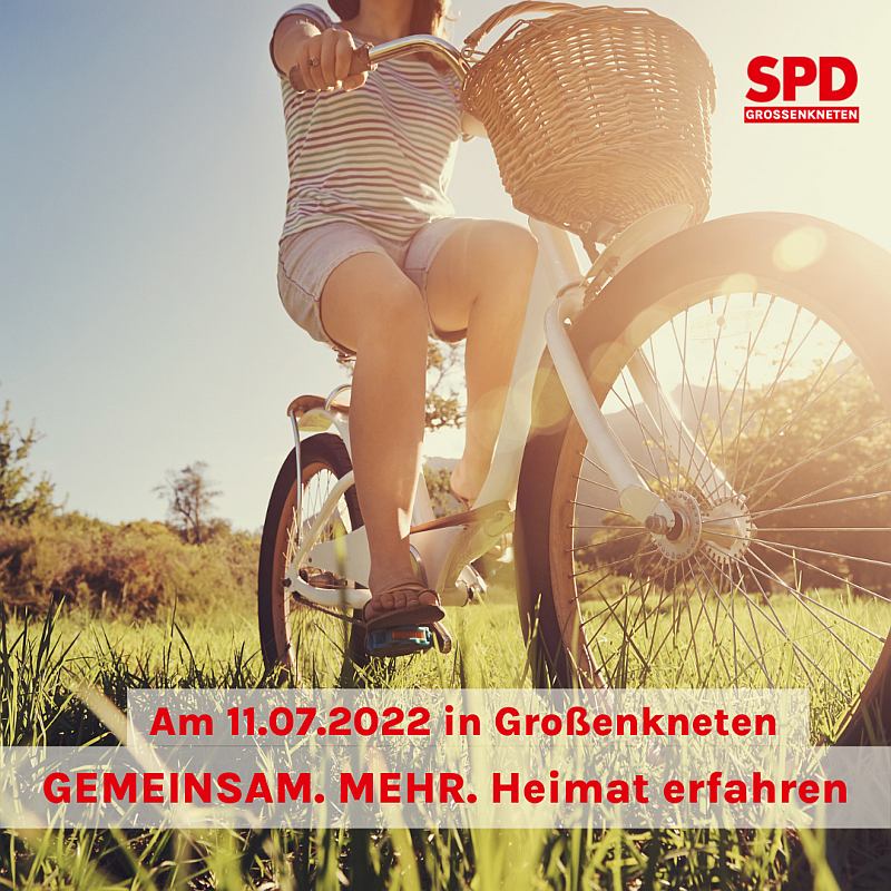 Radtour durch die Gemeinde Großenkneten mit der SPD am 11. Juli 2022. Gemeinsam. Mehr. Heimat erfarhren.