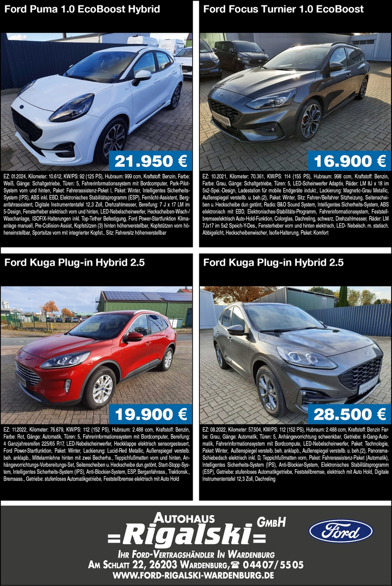Ford Gebrauchtfahrzeuge bei Autohaus Rigalski Wardenburg www.ford-rigalski-wardenburg.de