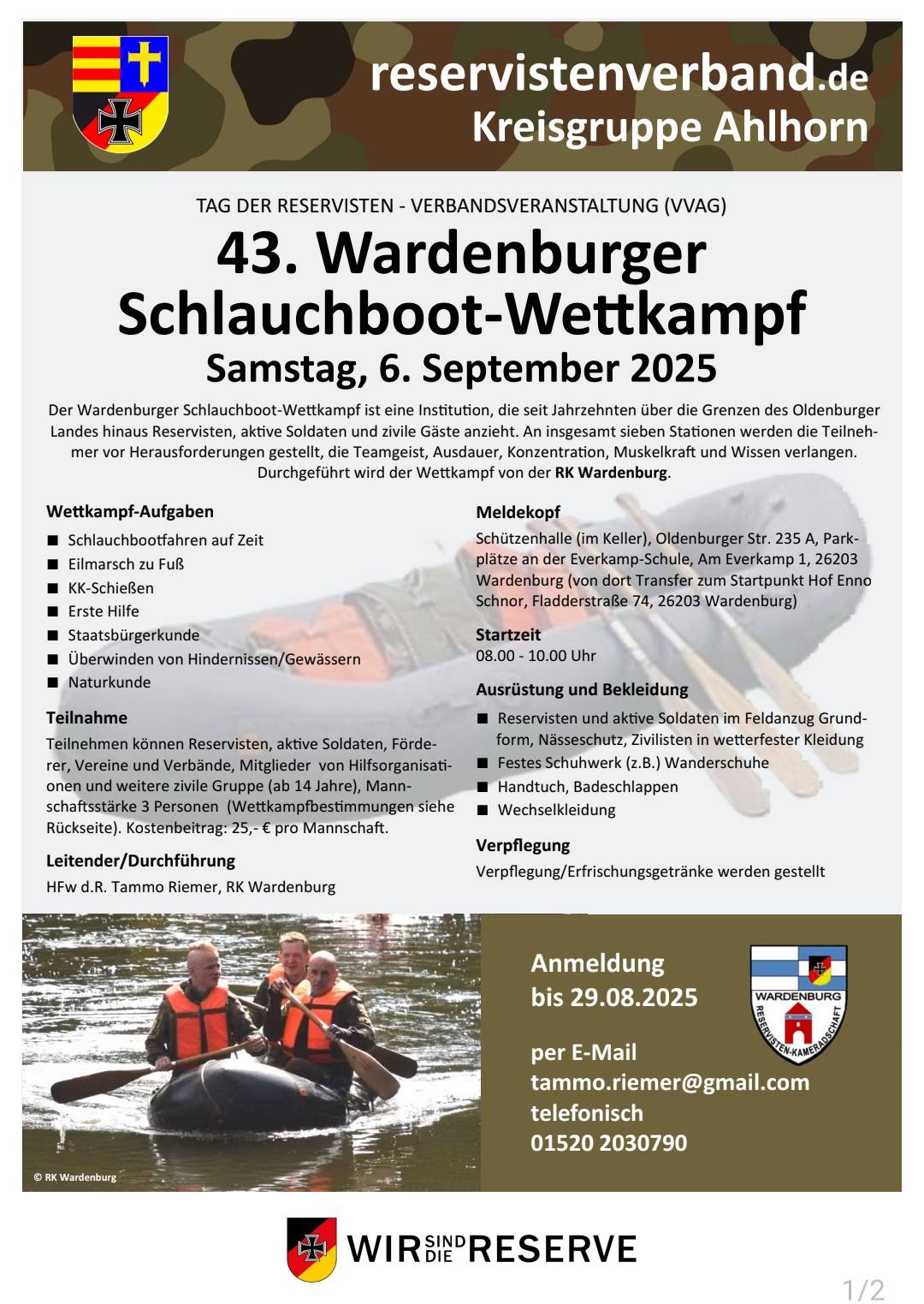 43. Wardenburger Schlauchboot-Wettkampf am 6. September 2025 Plakat
