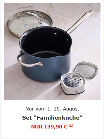 Set Familienküche Kasserolle mit Stihl antihaft Brilliande und Tassenzester im Angebot bis 20. August 2026. Monatsaktion im Pampered Chef Shop GrAbo https://www.pamperedchef.de/pws/grabo/product/DEO-produkt-specials/PB2604 