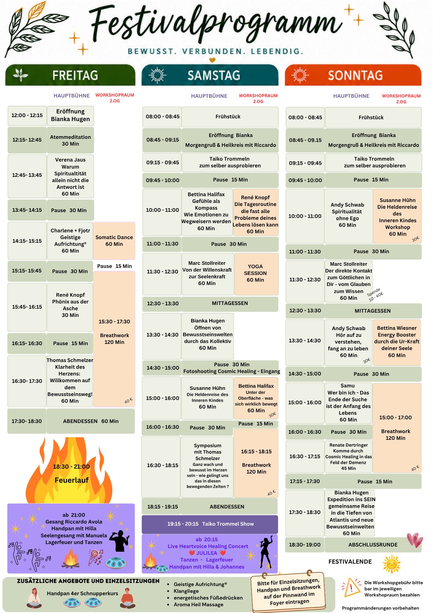 Festivalprogramm Soul Awakening Festival Hof Oberlethe Wardenburg vom 21. - 23. August 2026 www.soul-awakening-festival.com