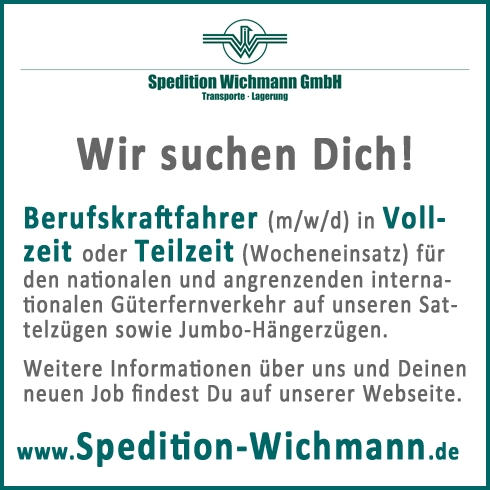Berufskraftfahrer gesucht Spedition Wichmann Wardenburg im Landkreis Oldenburg. Hier mehr zum Stellenangebot ... Stellenanzeige Kraftfahrer Spedition Wichmann LK Oldenburg