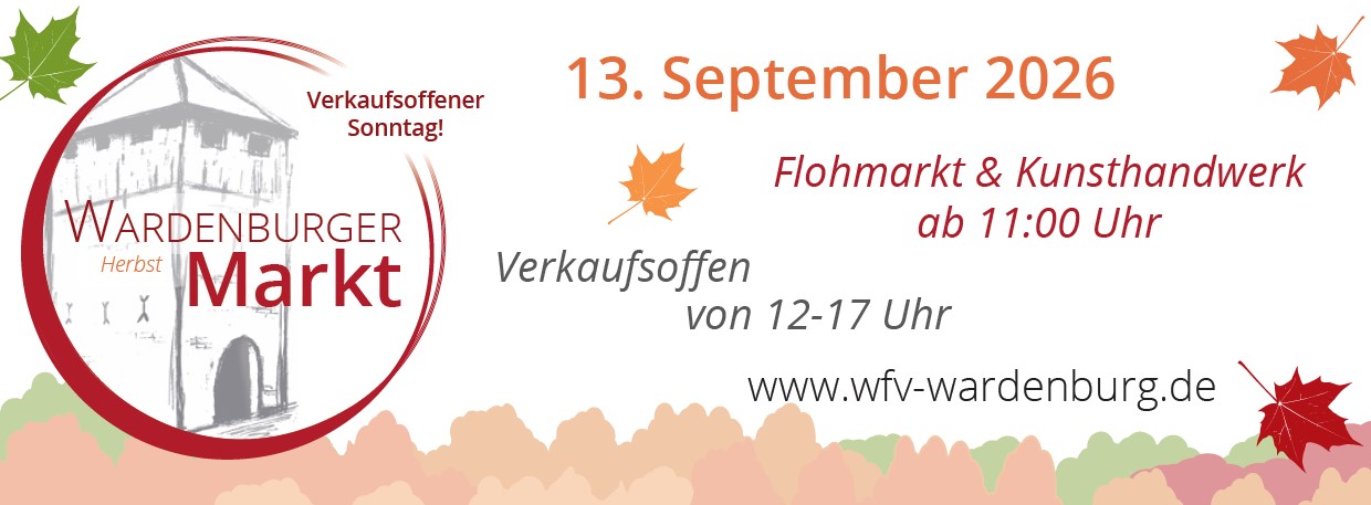 Flohmarkt Wardenburg Sonntag 13. September 2026 11 - 17 Uhr. Infos & Anmeldung Uta Grundmann-Abonyi 0173-9424897 markt@wfv-wardenburg.de https://wfv-wardenburg.de/wardenburger-markt/