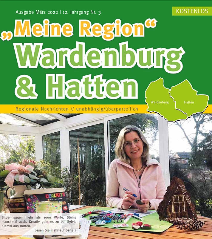 Meine Region Wardenburg + Hatten Titelseite Monatszeitung März 2022 - Sylvia Klemm aus Hatten ist kreativ. Mehr hier kostenlos onlne lesen ...