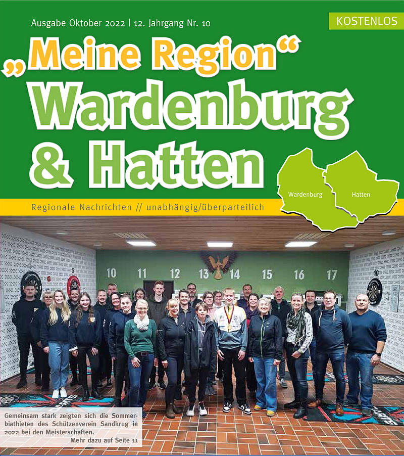Meine Region Wardenburg & Hatten Zeitung Oktober 2022. Titelfoto: GrAbo Empfang der Biathleten in der Schützenhalle Sandkrug